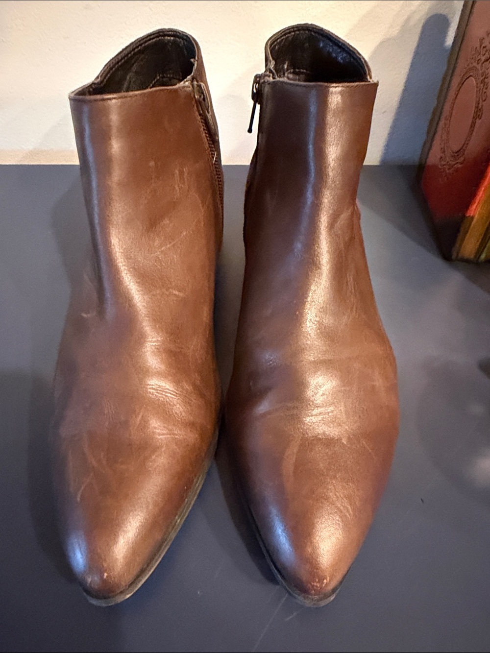 Nine West Brown Leather Suede Studded Ankle Boots Women's Pointed Toe Size 7.5